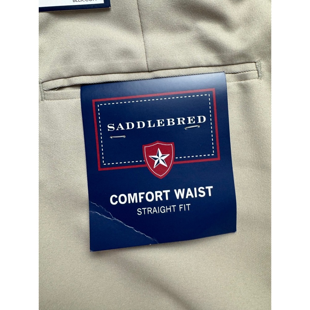 Saddlebred Mens Comfort Waist Straight Fit Dress Pants Parchment Beige 34x30 NEW - Picture 2 of 16